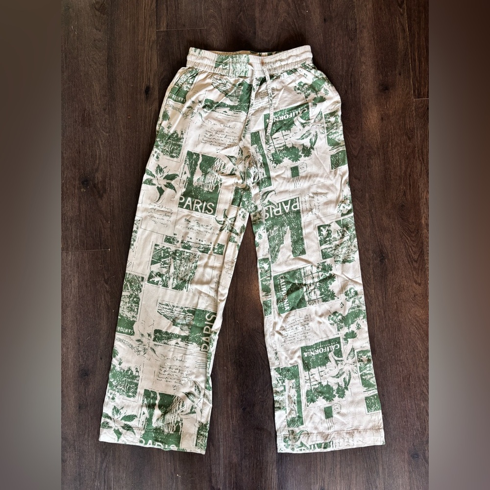 Urban Outfitters Green and Cream Straight Leg Pants